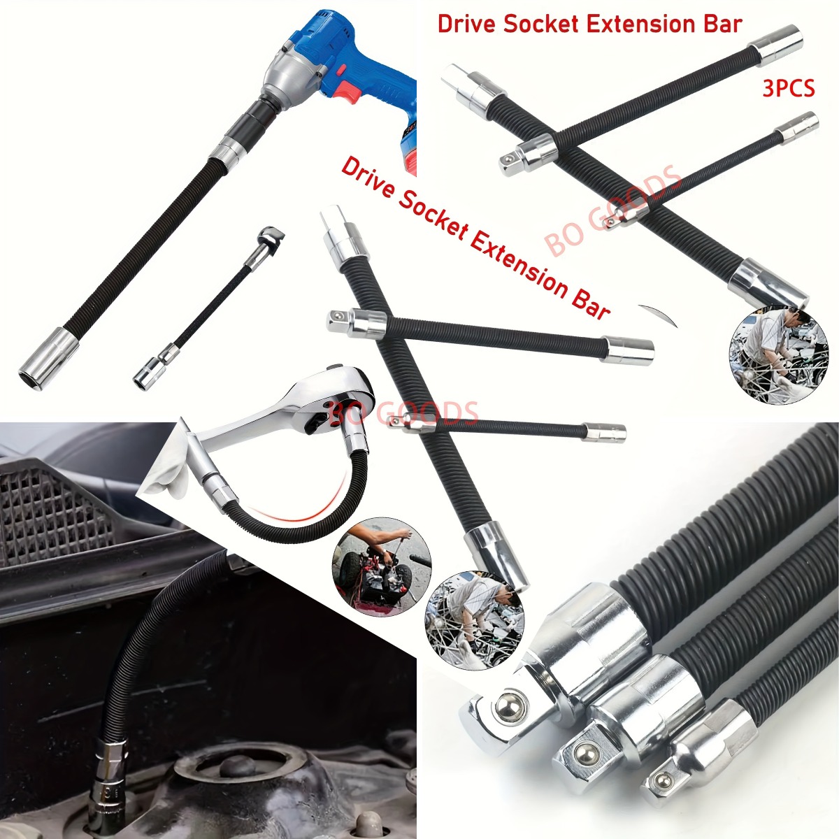 Tools In Workshop - 3pcs Impact Socket & Flexible Extension